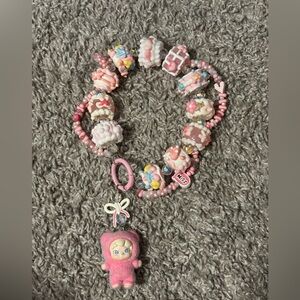 Pink Beaded Keychain with Kawaii Figure